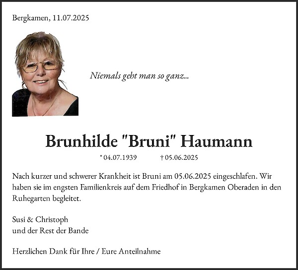 Obituary Brunhilde "Bruni" Haumann