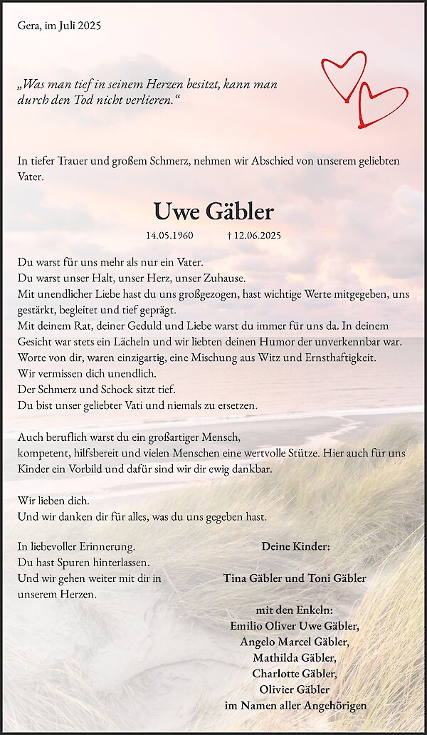 Obituary Uwe Gäbler, Gera