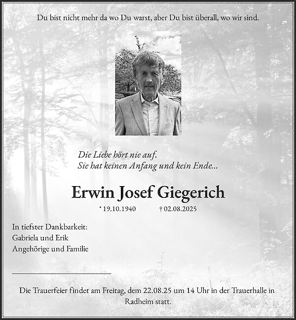Traueranzeige von Erwin Josef Giegerich, Radheim