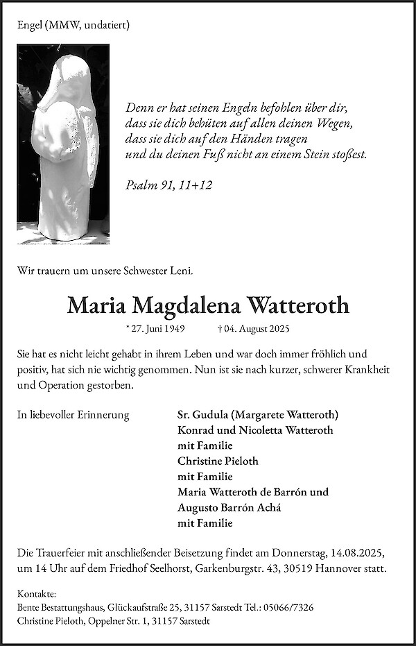 Obituary Maria Magdalena Watteroth
