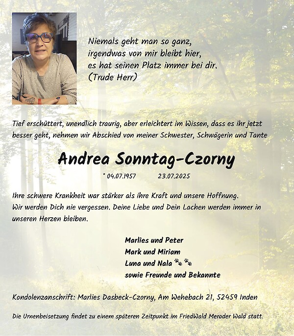 Obituary Andrea Sonntag-Czorny