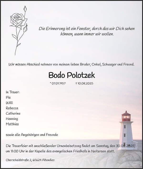 Obituary Bodo Polotzek