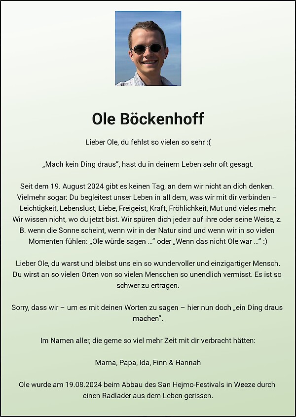 Obituary Ole Böckenhoff, Münster