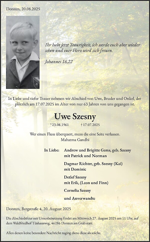 Obituary Uwe Szesny, Dorsten