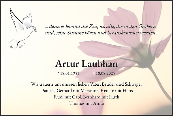 Traueranzeige von Artur Laubhan