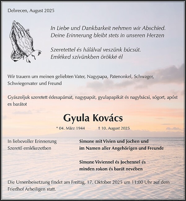 Traueranzeige von Gyula Kovács