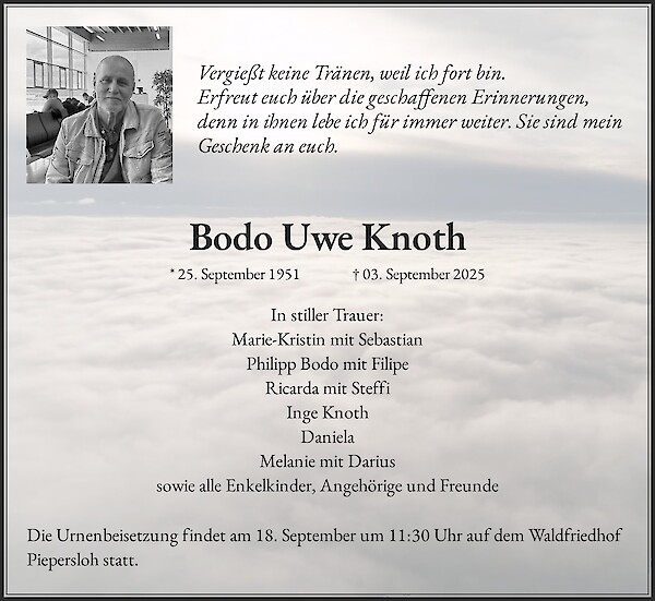 Traueranzeige von Bodo Uwe Knoth