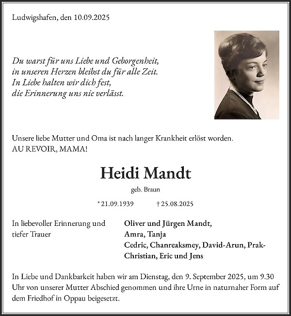 Traueranzeige von Heidi Mandt