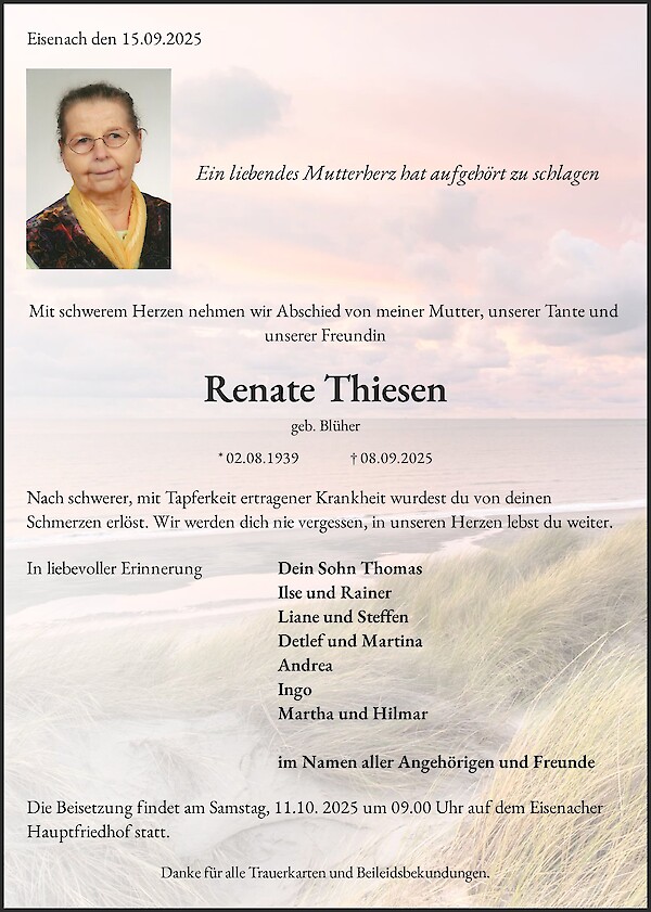 Traueranzeige von Renate Thiesen
