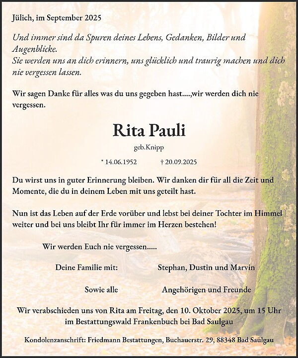 Obituary of Rita Pauli, Jülich