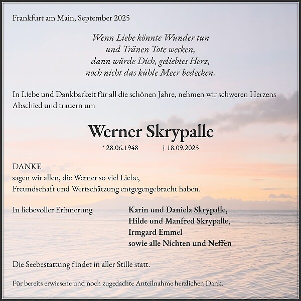 Traueranzeige von Werner Skrypalle, Frankfurt