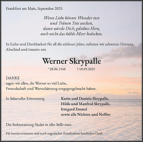 Obituary Werner Skrypalle, Frankfurt
