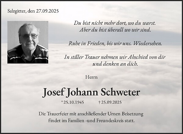 Obituary Josef Johann Schweter, Salzgitter