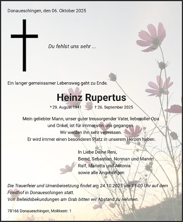 Obituary Heinz Rupertus