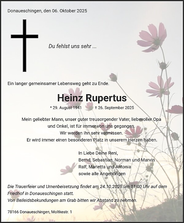 Traueranzeige von Heinz Rupertus