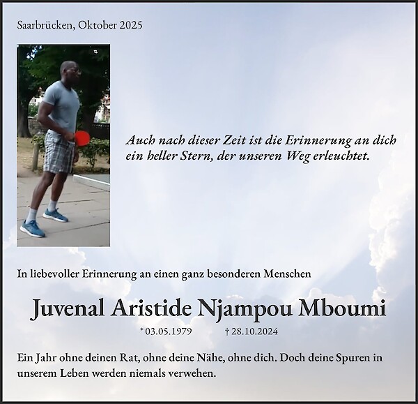 Traueranzeige von Juvenal Aristide Njampou Mboumi, Saarbrücken