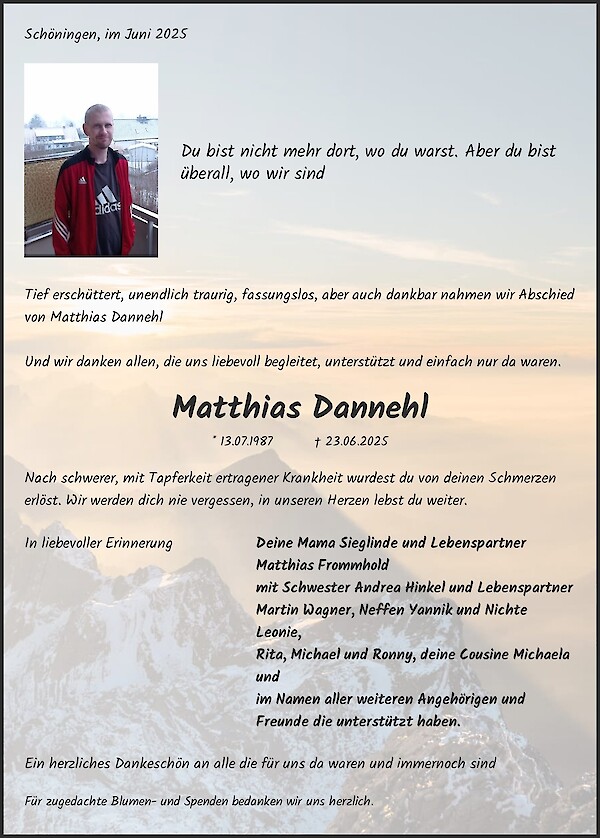 Traueranzeige von Matthias Dannehl, Schöningen