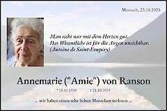 Obituary Annemarie ("Amie") von Ranson, Moosach
