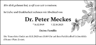 Obituary Dr. Peter Meckes