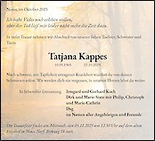 Traueranzeige Tatjana Kappes
