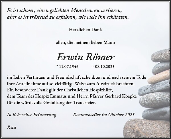 Traueranzeige von Erwin Römer