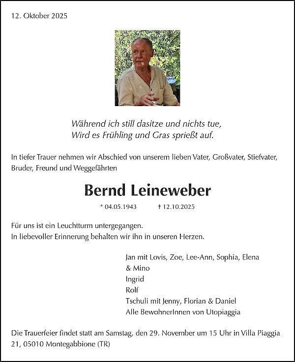 Traueranzeige von Bernd Leineweber