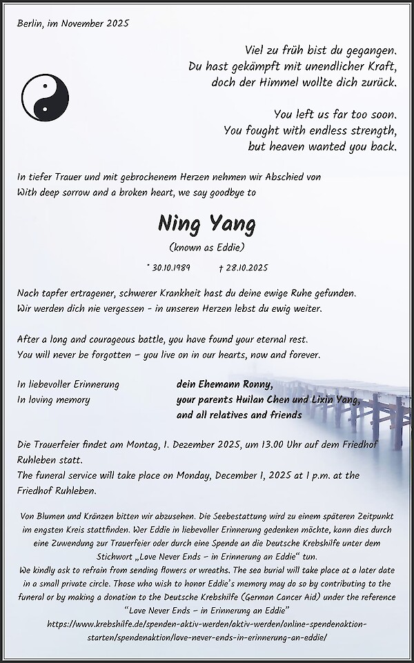 Obituary Ning Yang, Berlin