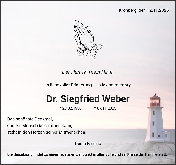 Obituary of Dr. Siegfried Weber