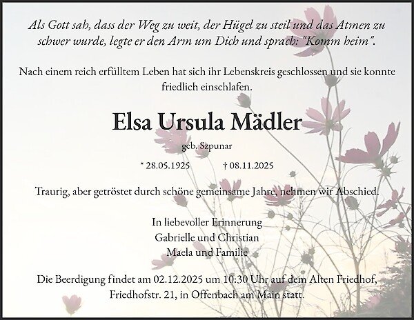 Obituary of Elsa Ursula Mädler