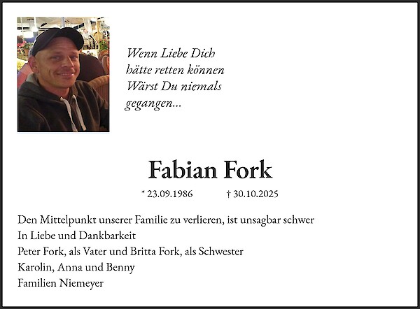 Traueranzeige von Fabian Fork