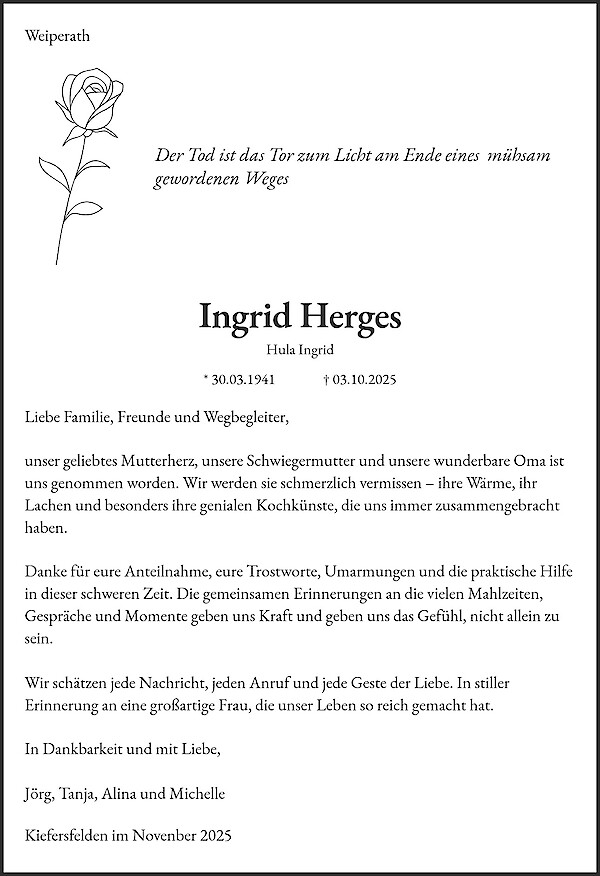 Danksagung von Ingrid Herges