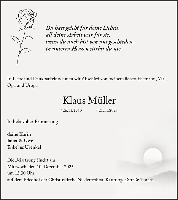 Obituary of Klaus Müller