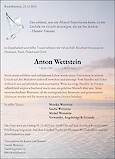 Obituary Anton Wettstein, Rudolfstetten