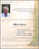 Traueranzeige Alfons Kaiser
