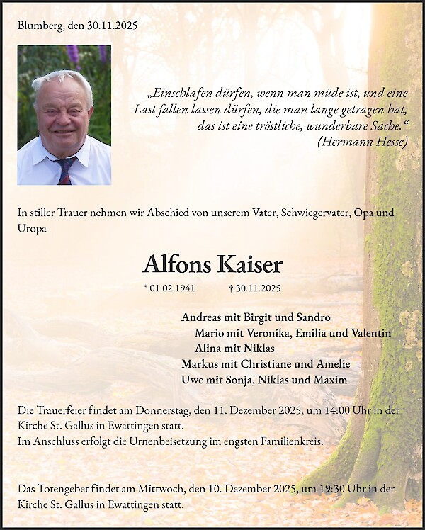 Traueranzeige von Alfons Kaiser