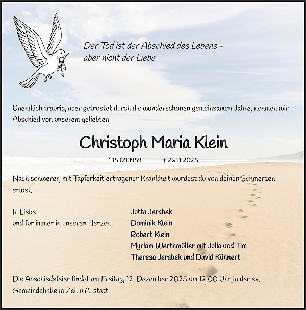 Traueranzeige von Christoph Maria Klein