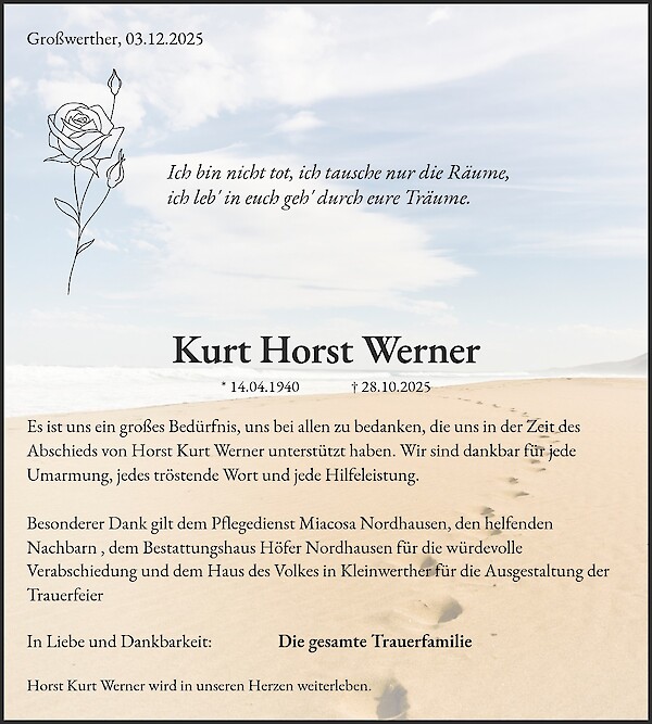 Note of Thanks of Kurt Horst Werner, Großwerther