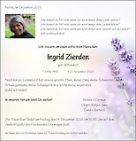 Traueranzeige Ingrid Zierden, Kaarst