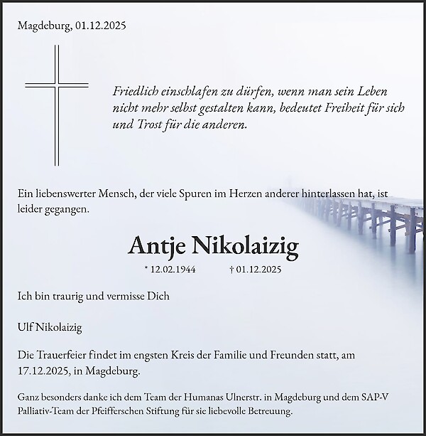 Obituary of Antje Nikolaizig