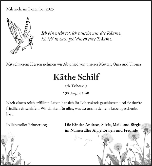 Obituary of K&auml;the Schilf
