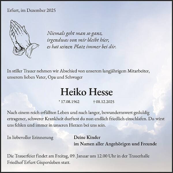 Obituary of Heiko Hesse, Erfurt