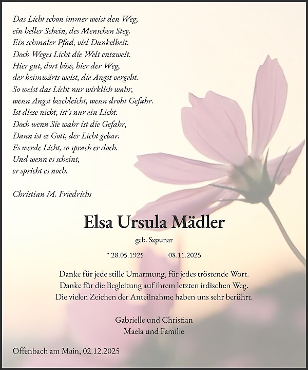 Danksagung von Elsa Ursula Mädler