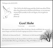 Obituary Gerd Mohr, Köln-Worringen
