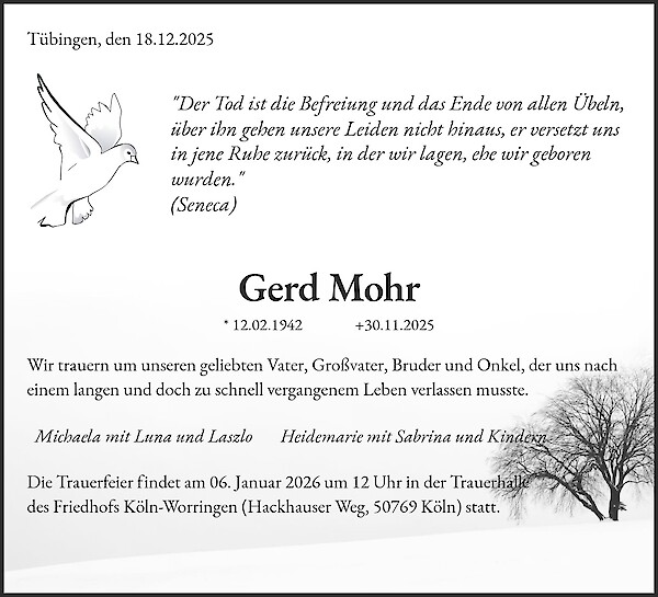 Obituary of Gerd Mohr, Köln-Worringen