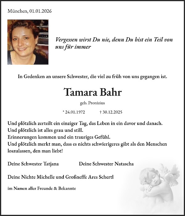 Obituary of Tamara Bahr, München