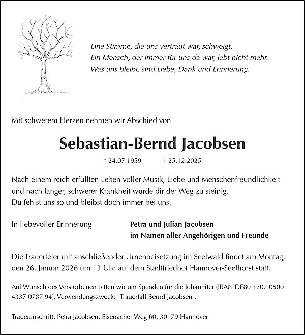 Obituary of Sebastian-Bernd Jacobsen, Hannover
