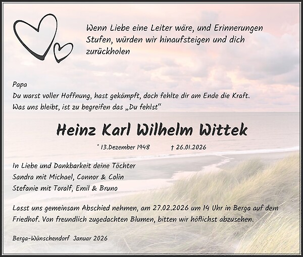 Traueranzeige von Heinz Karl Wilhelm Wittek