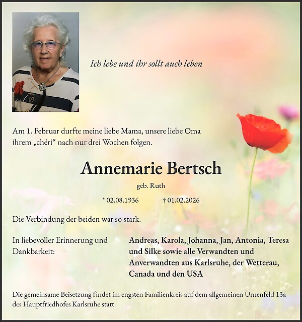 Obituary of Annemarie Bertsch