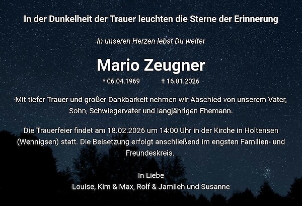 Obituary of Mario Zeugner, Hannover
