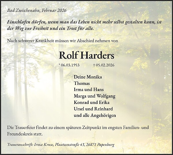 Traueranzeige von Rolf Harders